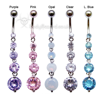 Solitaire Dangle Belly Bar Surgical Steel Barbells Solitaire Dangle Belly Bar Surgical Steel Barbells