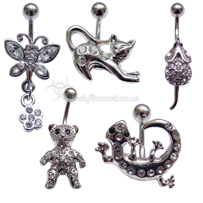 Animal Shaped Belly Bars Surgical Steel Barbell CZ Gems Animal Shaped Belly Bars Surgical Steel Barbell CZ Gems