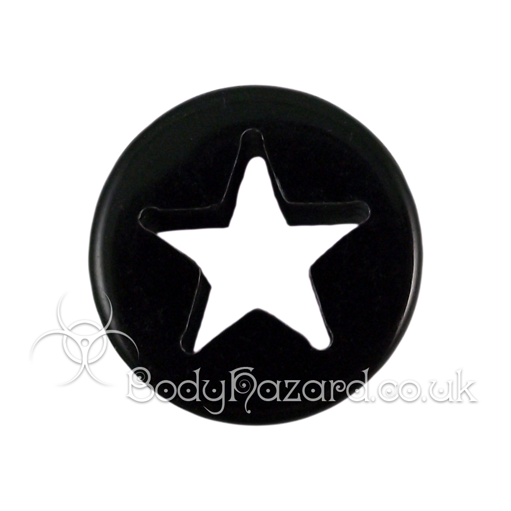 Black Acrylic Laser Cut Star Double Flared Tunnel Black Acrylic Laser Cut Star Double Flared Tunnel
