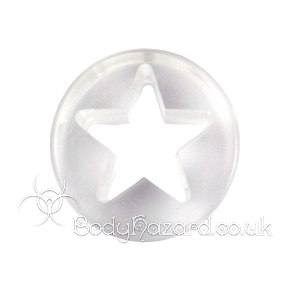 Clear Acrylic Laser Cut Star Double Flared Tunnel Clear Acrylic Laser Cut Star Double Flared Tunnel