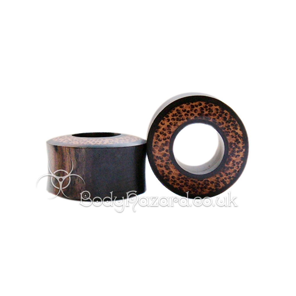 Areng Wood with Coconut Wood Inlay Double Flared Tunnels Areng Wood with Coconut Wood Inlay Double Flared Tunnels