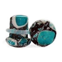 Blue Crazy Paving Agate Stone Single Flared Ear Plug Blue Crazy Paving Agate Stone Single Flared Ear Plug