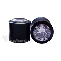 Buffalo Horn Double Flared Plug With Clear CZ Gems Buffalo Horn Double Flared Plug With Clear CZ Gems