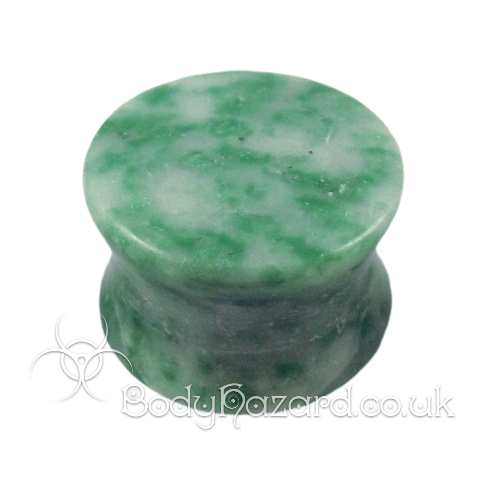 Green and White Chinese Jade Stone Double Flared Ear Plug Green and White Chinese Jade Stone Double Flared Ear Plug