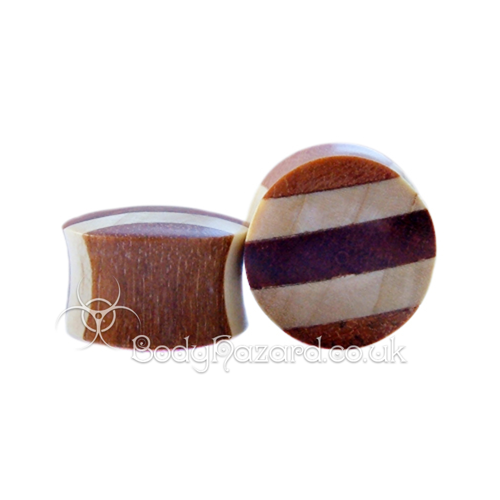 Crocodile and Saba Wood Striped Double Flared Plugs Crocodile and Saba Wood Striped Double Flared Plugs