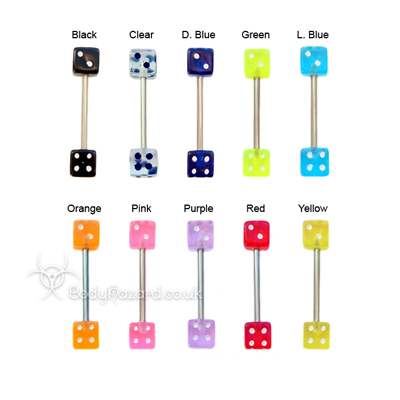 Dice Shaped Acrylic Tongue Bars Surgical Steel Barbells Dice Shaped Acrylic Tongue Bars Surgical Steel Barbells
