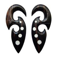 Pair of Ebony Wood Hooks with White Dots Pair of Ebony Wood Hooks with White Dots