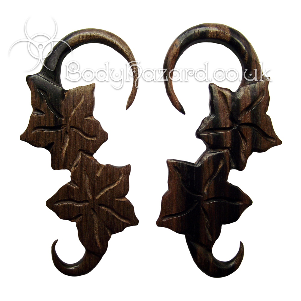 Ebony Wood Flower Hooks Pair Ebony Wood Flower Hooks Pair