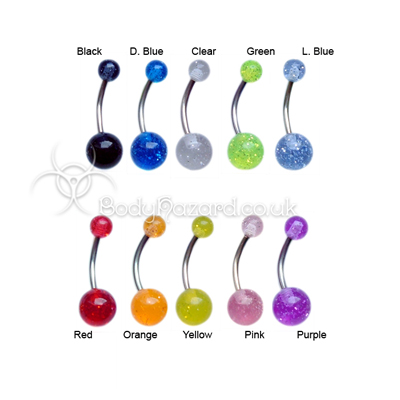 Glitter Acrylic Belly Bars Surgical Steel Barbells