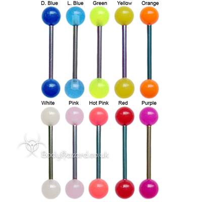 Glow in the Dark Acrylic Tongue Bars Surgical Steel Barbells Glow in the Dark Acrylic Tongue Bars Surgical Steel Barbells