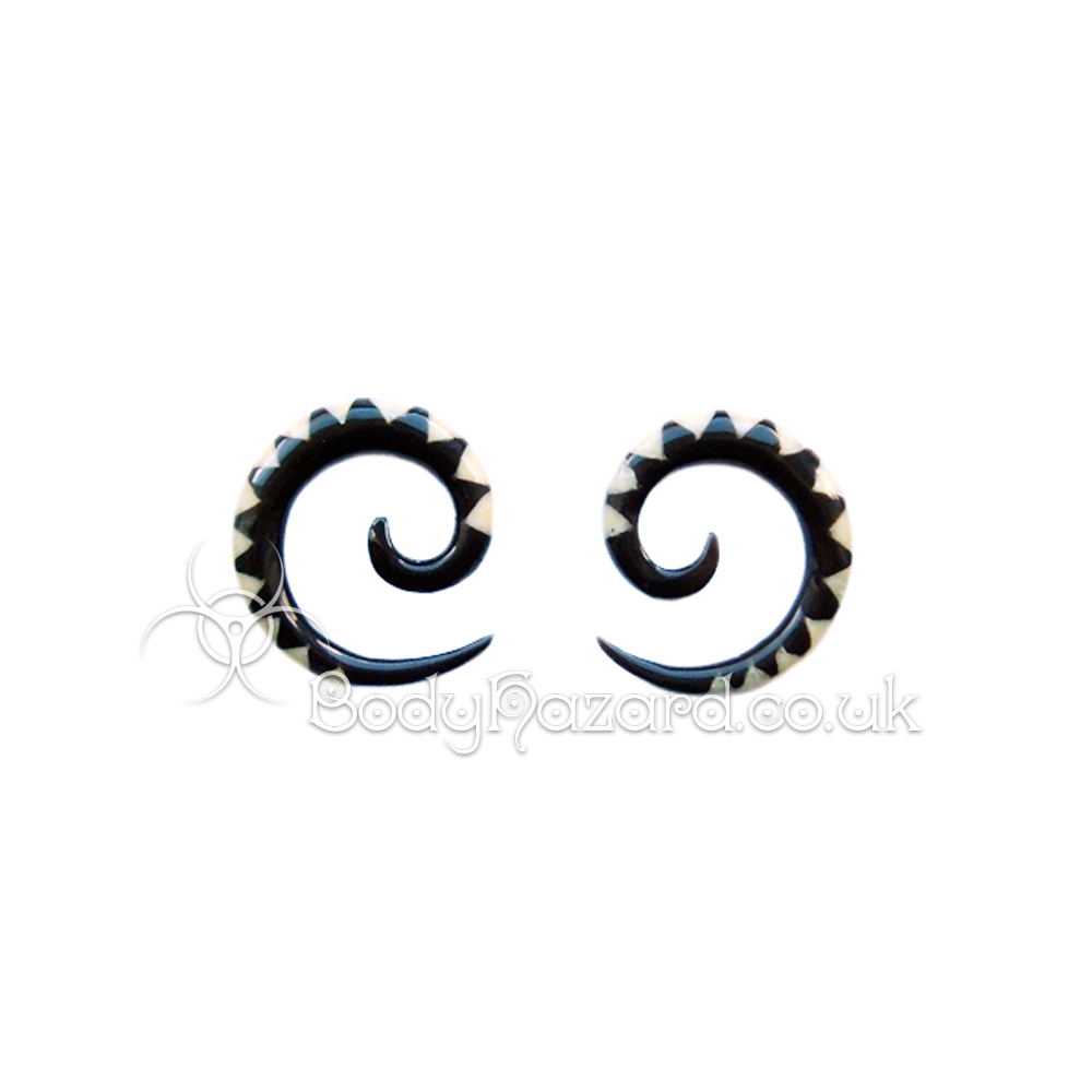 Pair of Buffalo Horn Spirals with Bone Inlay Pair of Buffalo Horn Spirals with Bone Inlay