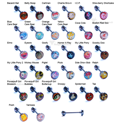 Logo Flat Disk Tongue Bars Surgical Steel Barbells Logo Flat Disk Tongue Bars Surgical Steel Barbells