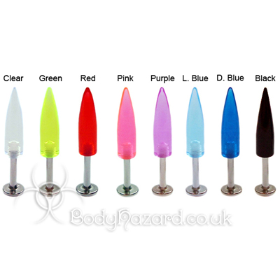 UV Acrylic 15mm Long Spike Surgical Steel Labret UV Acrylic 15mm Long Spike Surgical Steel Labret