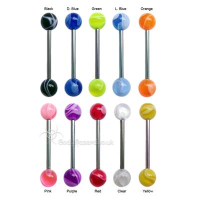 Marble Acrylic Tongue Bars Surgical Steel Barbell Marble Acrylic Tongue Bars Surgical Steel Barbell