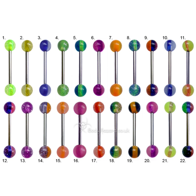 Frosted Glitter Striped Acrylic Tongue Bars Steel Barbell