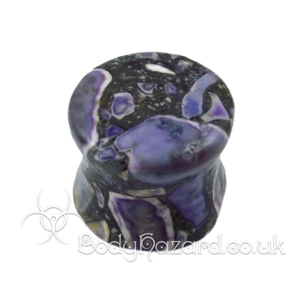 Purple Crazy Paving Agate Stone Double Flared Plug Purple Crazy Paving Agate Stone Double Flared Plug