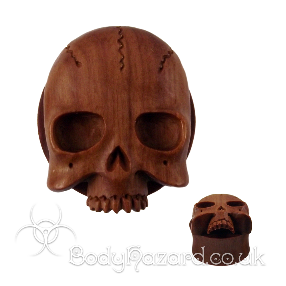 Skull Carved Saba Wood Double Flared PLug Skull Carved Saba Wood Double Flared PLug