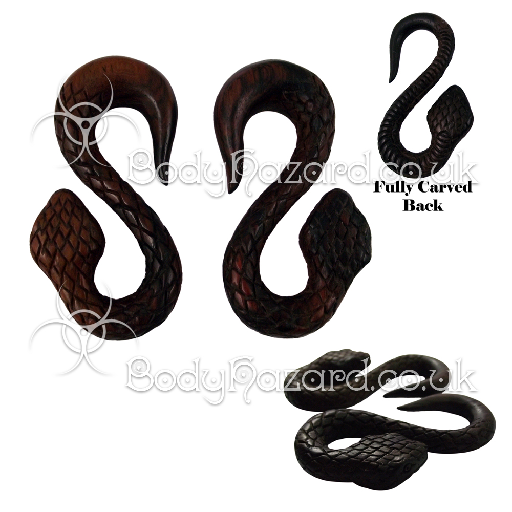 Pair of 3D Carved Sono Wood Snake Ear Spiral Pair of 3D Carved Sono Wood Snake Ear Spiral
