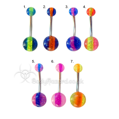 Striped Glitter Acrylic Belly Bars Surgical Steel Barbells Striped Glitter Acrylic Belly Bars Surgical Steel Barbells