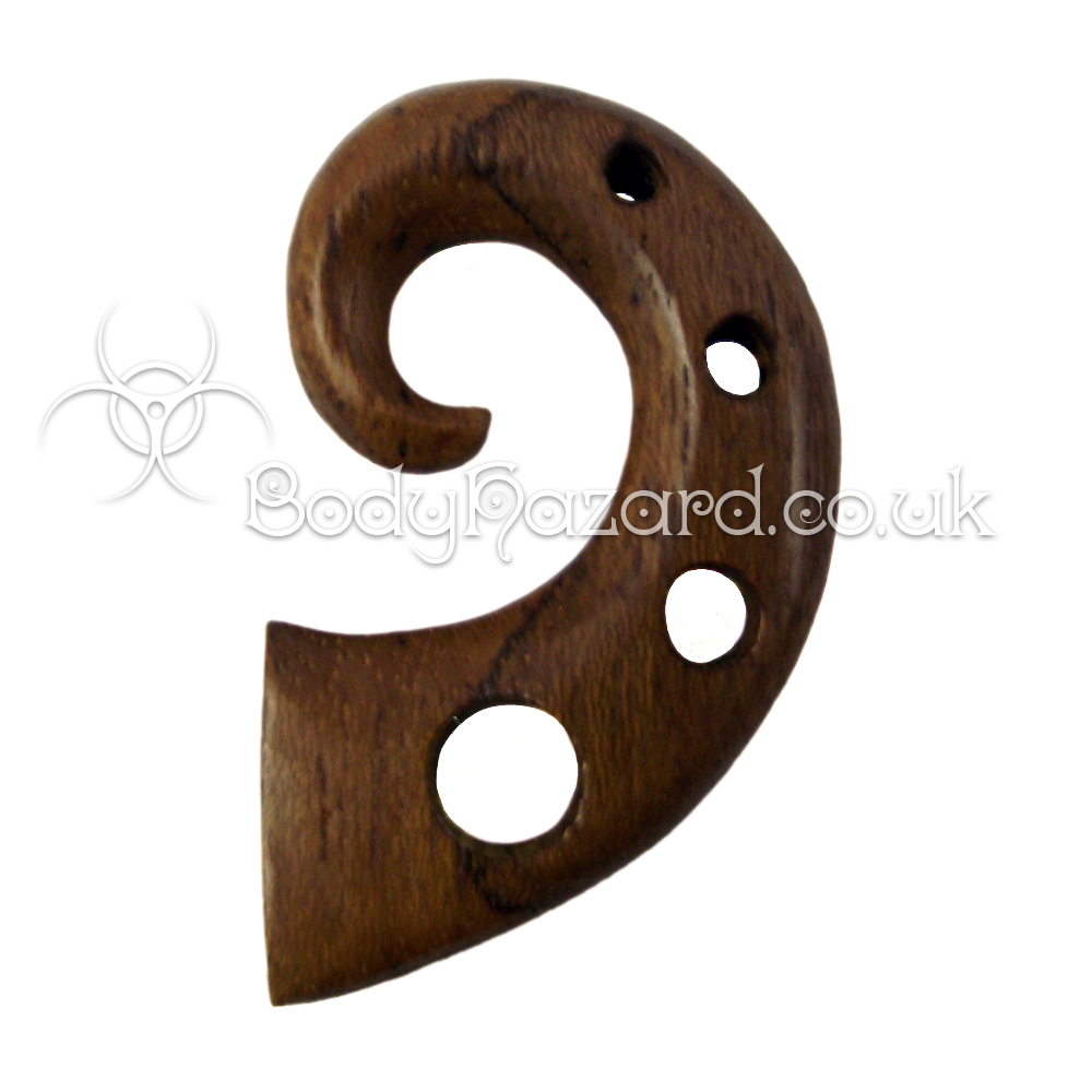Teak Wood Tribal Spirals with Holes Teak Wood Tribal Spirals with Holes