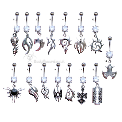 Tribal Belly Bars Clear CZ Gems Surgical Steel Barbell Tribal Belly Bars Clear CZ Gems Surgical Steel Barbell