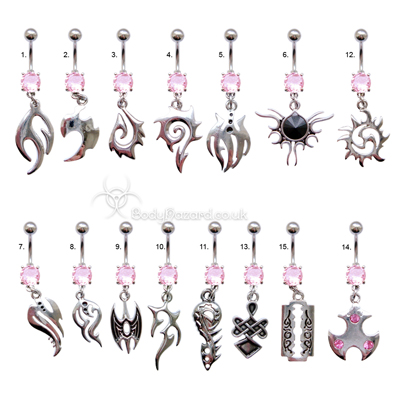 Tribal Belly Bars Pink CZ Gems Surgical Steel Barbell Tribal Belly Bars Pink CZ Gems Surgical Steel Barbell