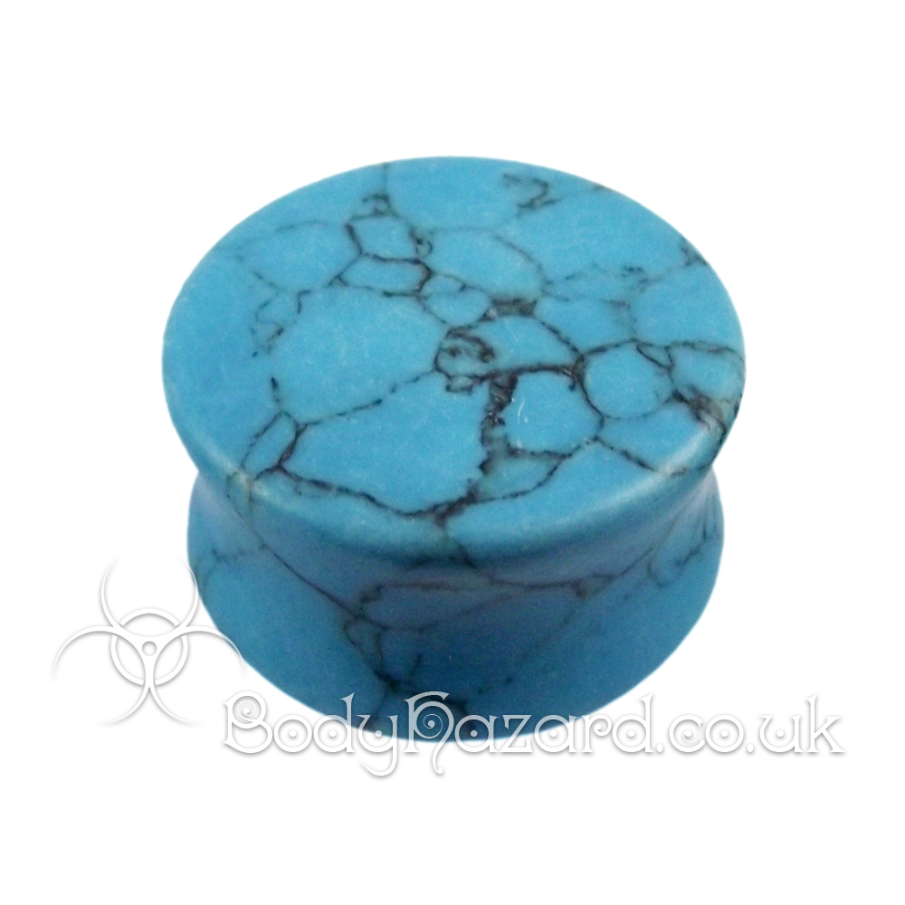 Turquoise Howlite Stone Double Flared Ear Plug Turquoise Howlite Stone Double Flared Ear Plug