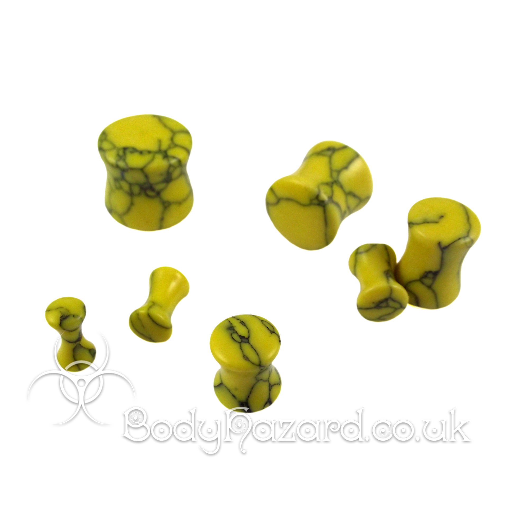 Yellow Howlite Stone Double Flared Ear Plug Yellow Howlite Stone Double Flared Ear Plug