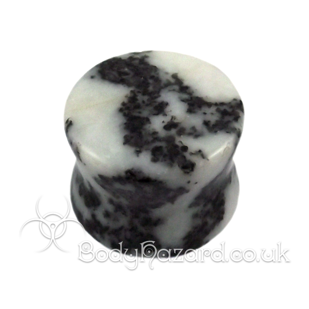Black & White Pyrite Quartz Stone Double Flared Ear Plug Black & White Pyrite Quartz Stone Double Flared Ear Plug